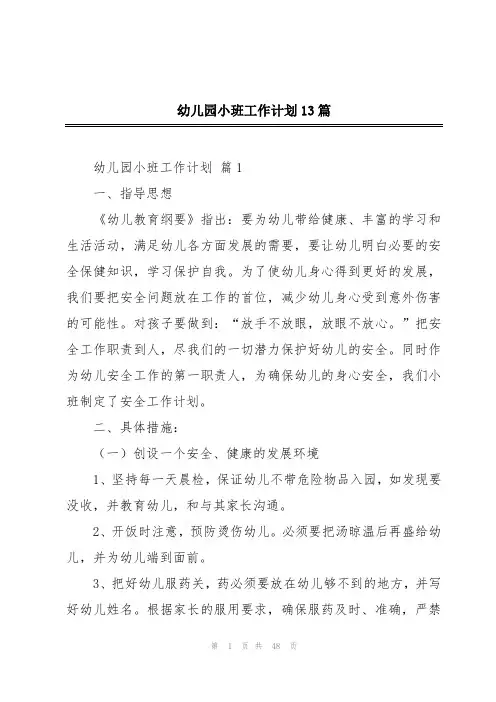 幼儿园小班工作计划13篇