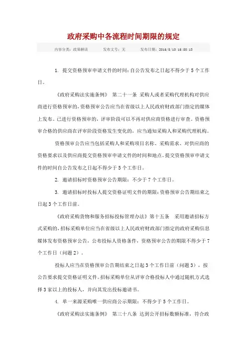 政府采购中各流程时间期限的规定