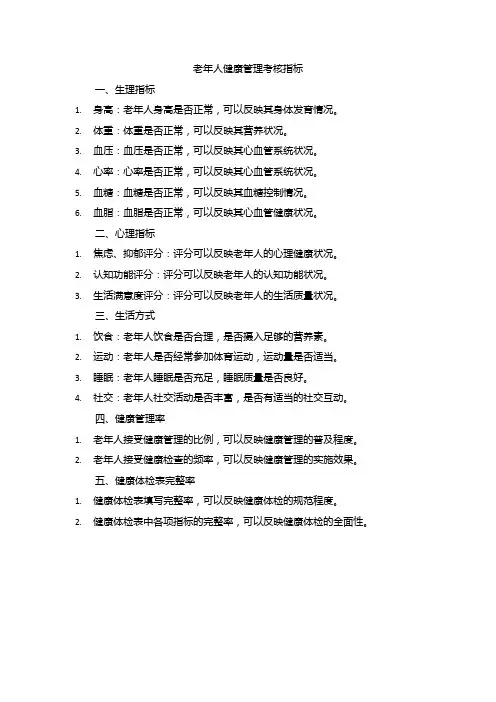 老年人健康管理考核指标