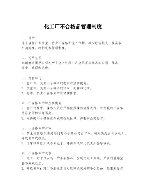 化工厂不合格品管理制度