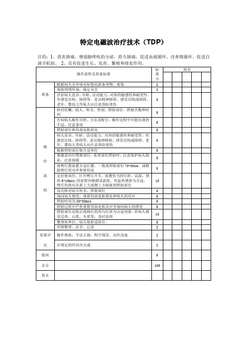 特定电磁波治疗技术(TDP)评分标准
