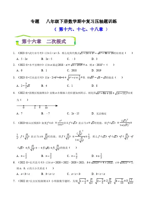 专题 期中复习压轴题训练(第十六、十七、十八章)(原卷版) 