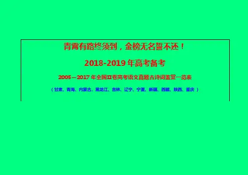 2018-2019年高考语文专题分类汇编：2005-2017年全国Ⅱ卷高考语文真题古诗词鉴赏一览表-学术小金刚系列