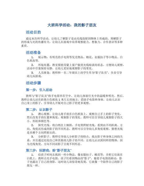 大班科学活动：我的影子朋友(优秀教案)