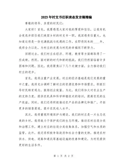 2023年村支书任职表态发言稿精编