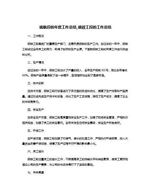 硫氨段的年度工作总结_硫铵工段的工作总结