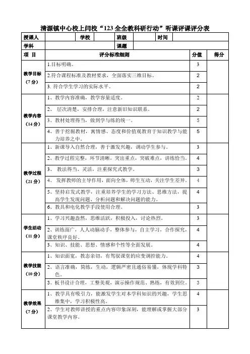 教师听课评课表2
