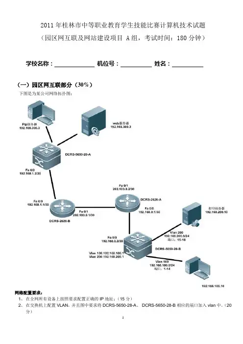 某市中职技能大赛园区网互联及网站建设(A组)