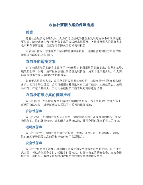 农信社薪酬方案的保障措施