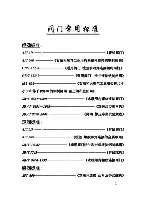 阀门常用标准