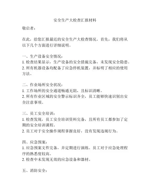 安全生产大检查汇报材料