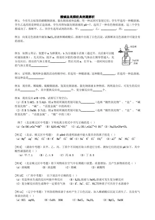 酸碱盐高频经典例题解析