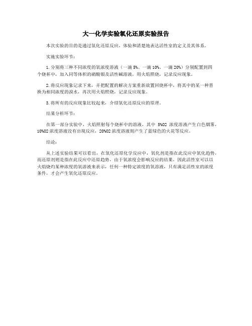 大一化学实验氧化还原实验报告