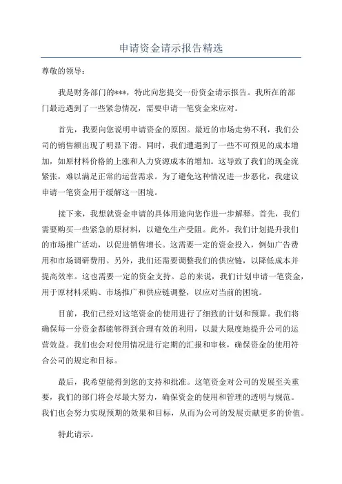 申请资金请示报告精选