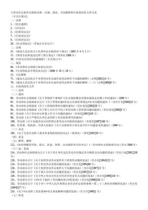 劳动争议案件适用法律、法规规定列表