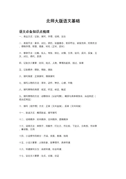 北师大版小学语文必备知识点梳理