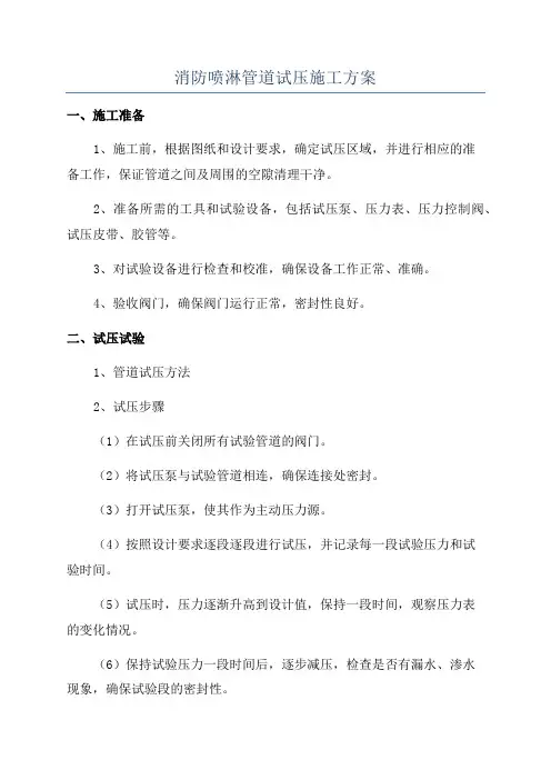 消防喷淋管道试压施工方案