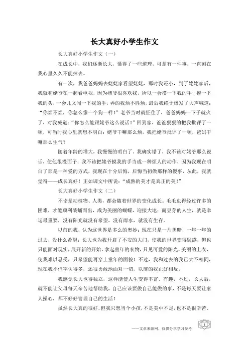 长大真好小学生作文