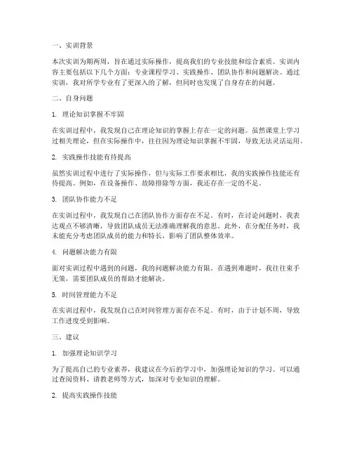 实训报告自身的问题及建议