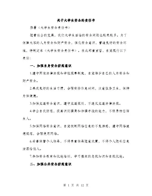 关于大学生安全的责任书（4篇）