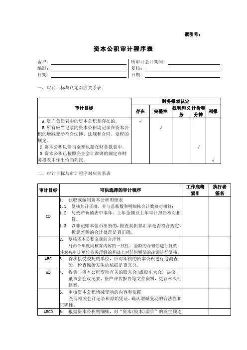 资本公积审计程序表