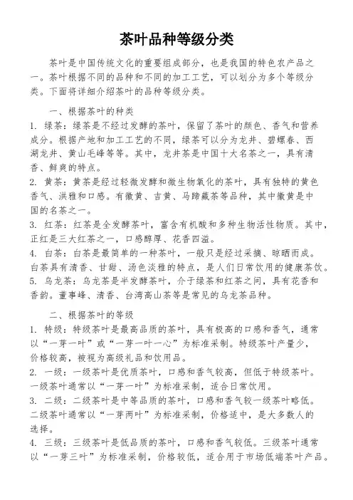 茶叶品种等级分类