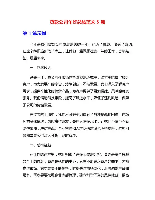 贷款公司年终总结范文5篇