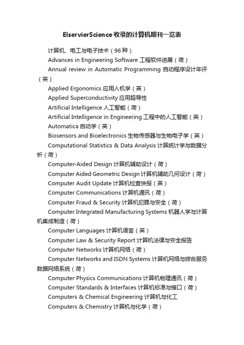 ElservierScience收录的计算机期刊一览表