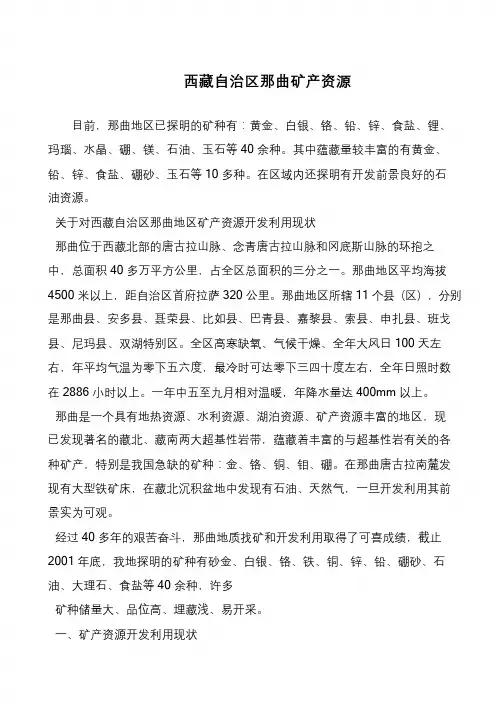 西藏自治区那曲矿产资源