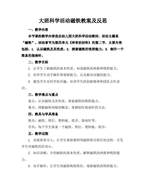 大班科学活动磁铁教案及反思