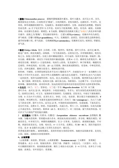 上海植物园植物名录及简介