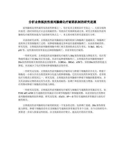 分析去势抵抗性前列腺癌化疗耐药机制的研究进展