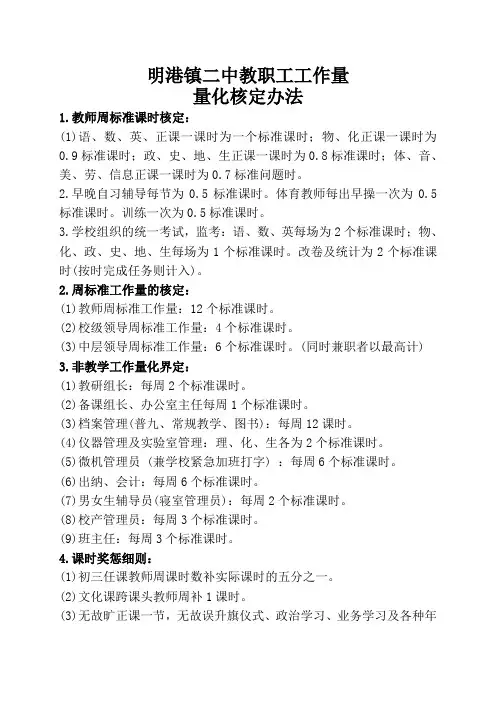 教师工作量量化核定办法