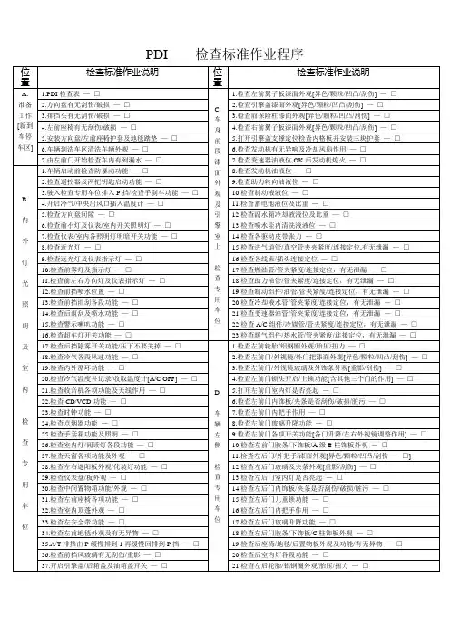 PDI    检查标准作业程序
