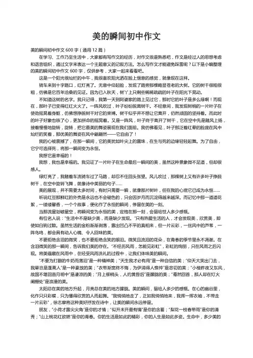 美的瞬间初中作文600字（通用12篇）