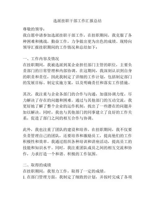 选派挂职干部工作汇报总结