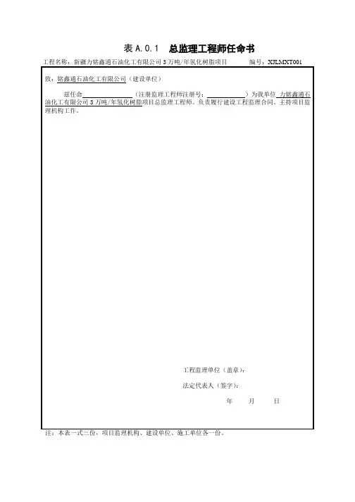 样表——GB50369-2013建设工程监理规范最新表格