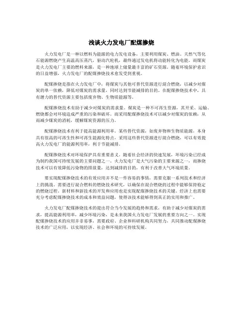 浅谈火力发电厂配煤掺烧
