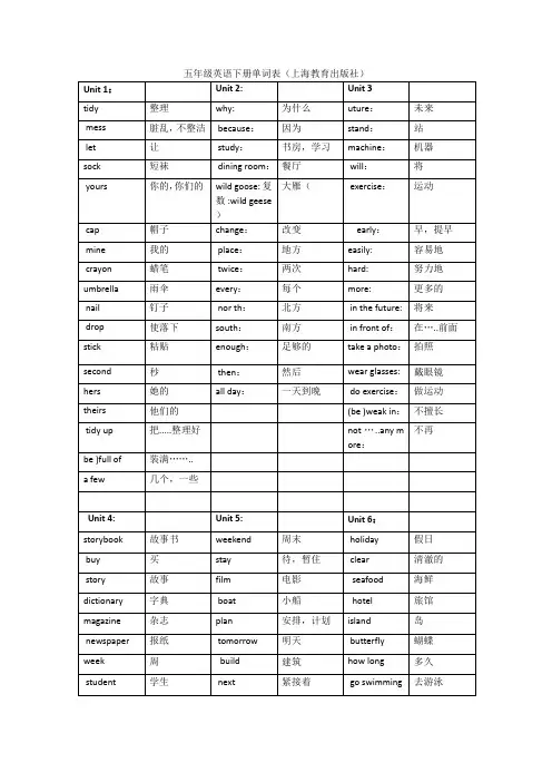 (完整)五年级英语下册单词表(上海教育出版社)