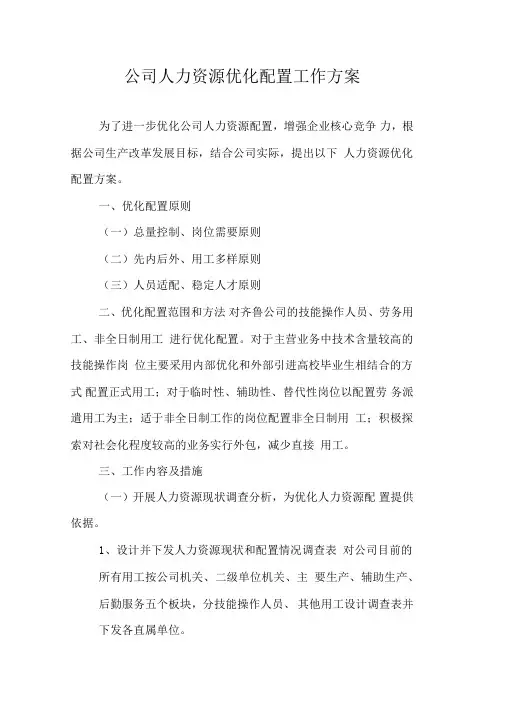 人力资源优化配置工作方案