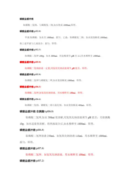 各种PH值的磷酸盐缓冲液配制e