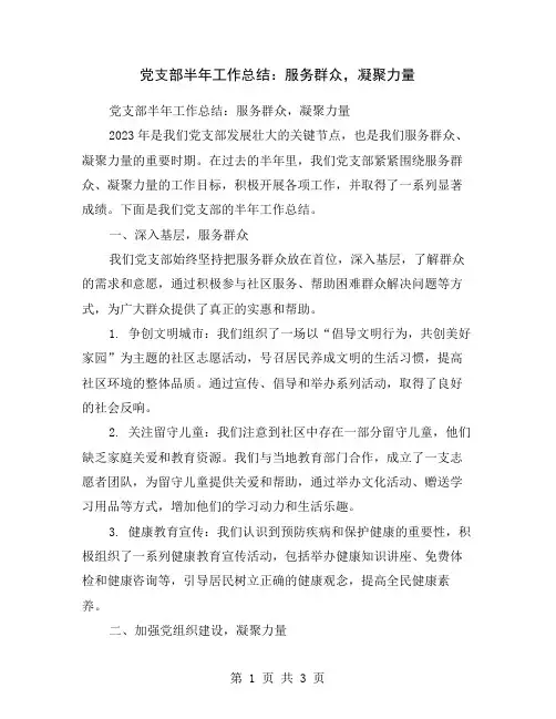 党支部半年工作总结：服务群众,凝聚力量