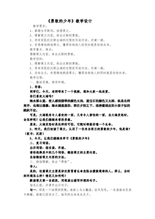 《勇敢的少年》教学设计