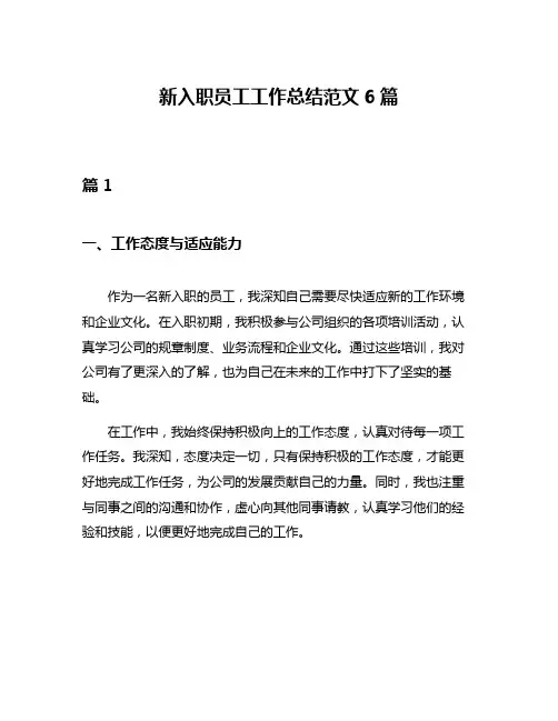 新入职员工工作总结范文6篇