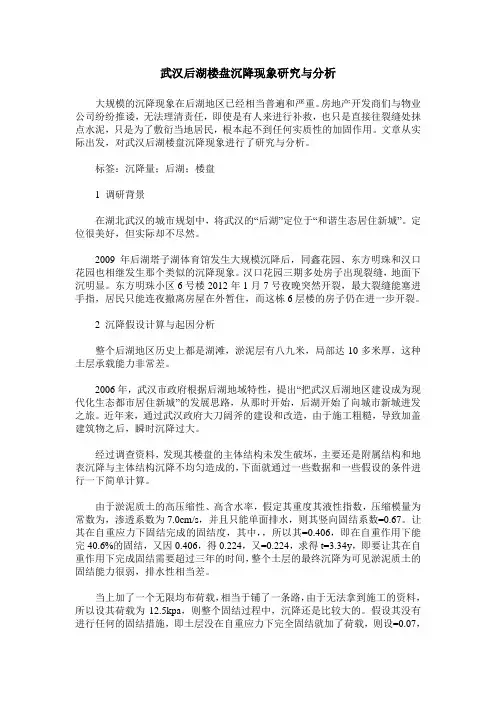 武汉后湖楼盘沉降现象研究与分析