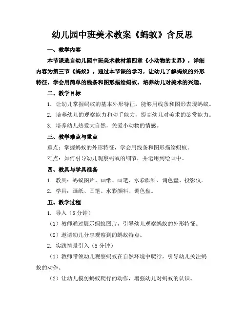 幼儿园中班美术教案《蚂蚁》含反思