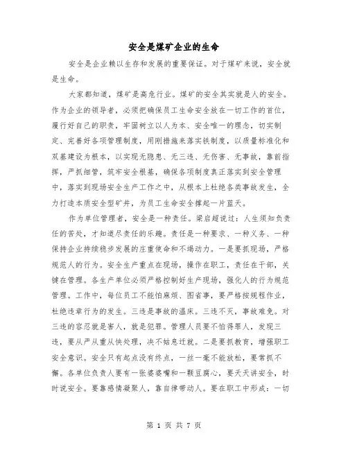安全是煤矿企业的生命（三篇）