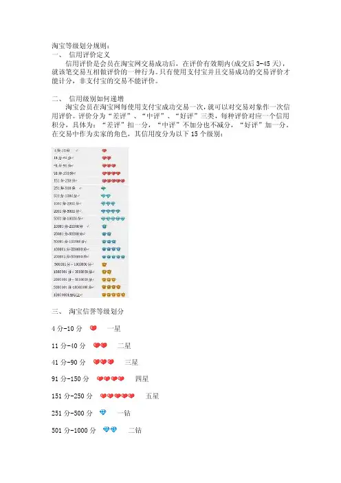 淘宝等级划分规则