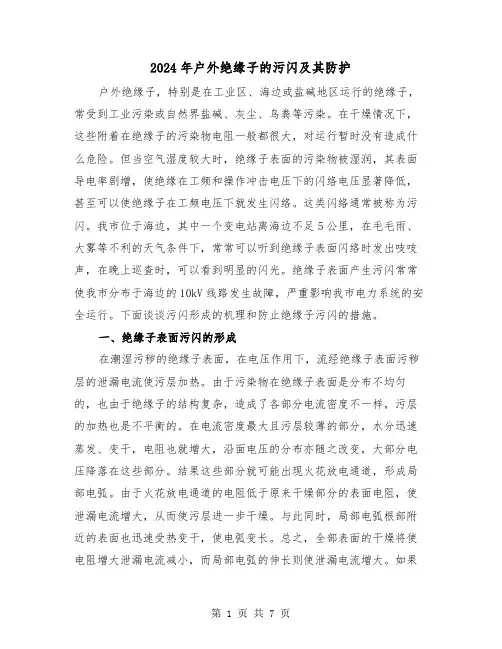 2024年户外绝缘子的污闪及其防护（三篇）