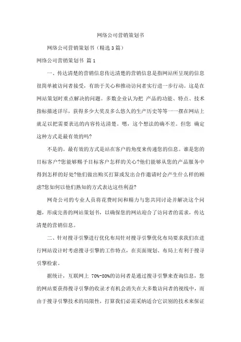 网络公司营销策划书